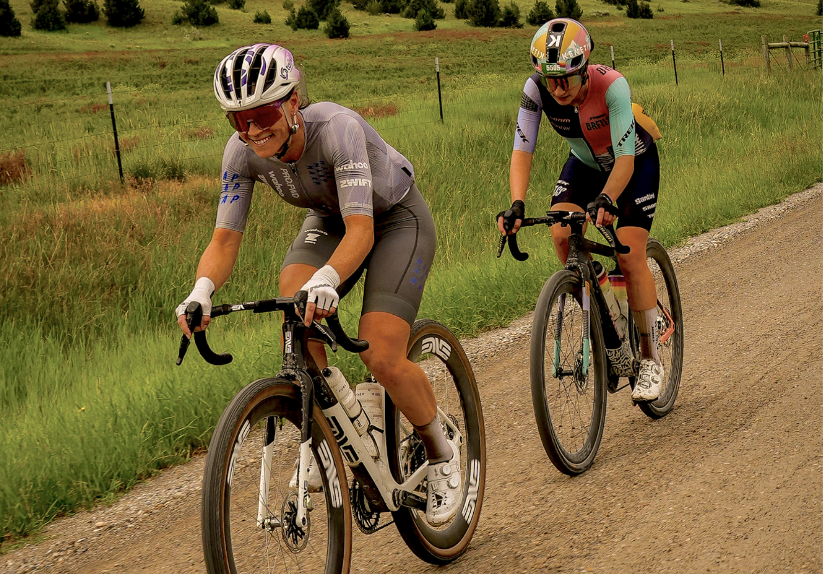 Stella Hobbs leads C&eacute;cile Lejeune on BWR Montana course before riding away solo for the race victory