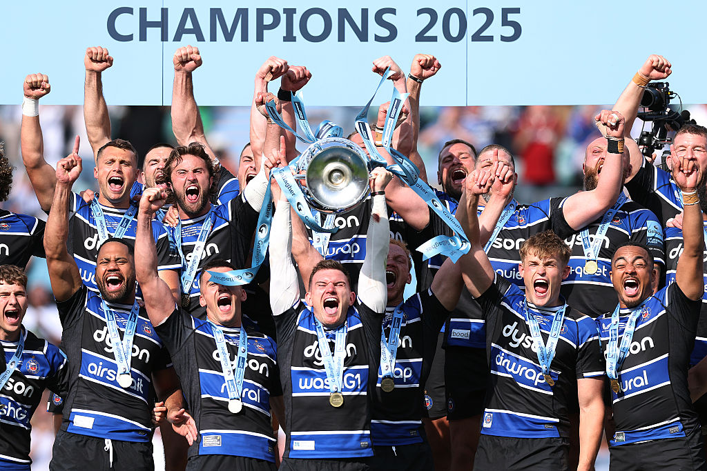 Bath celebrate winning the 2025 Premiership title