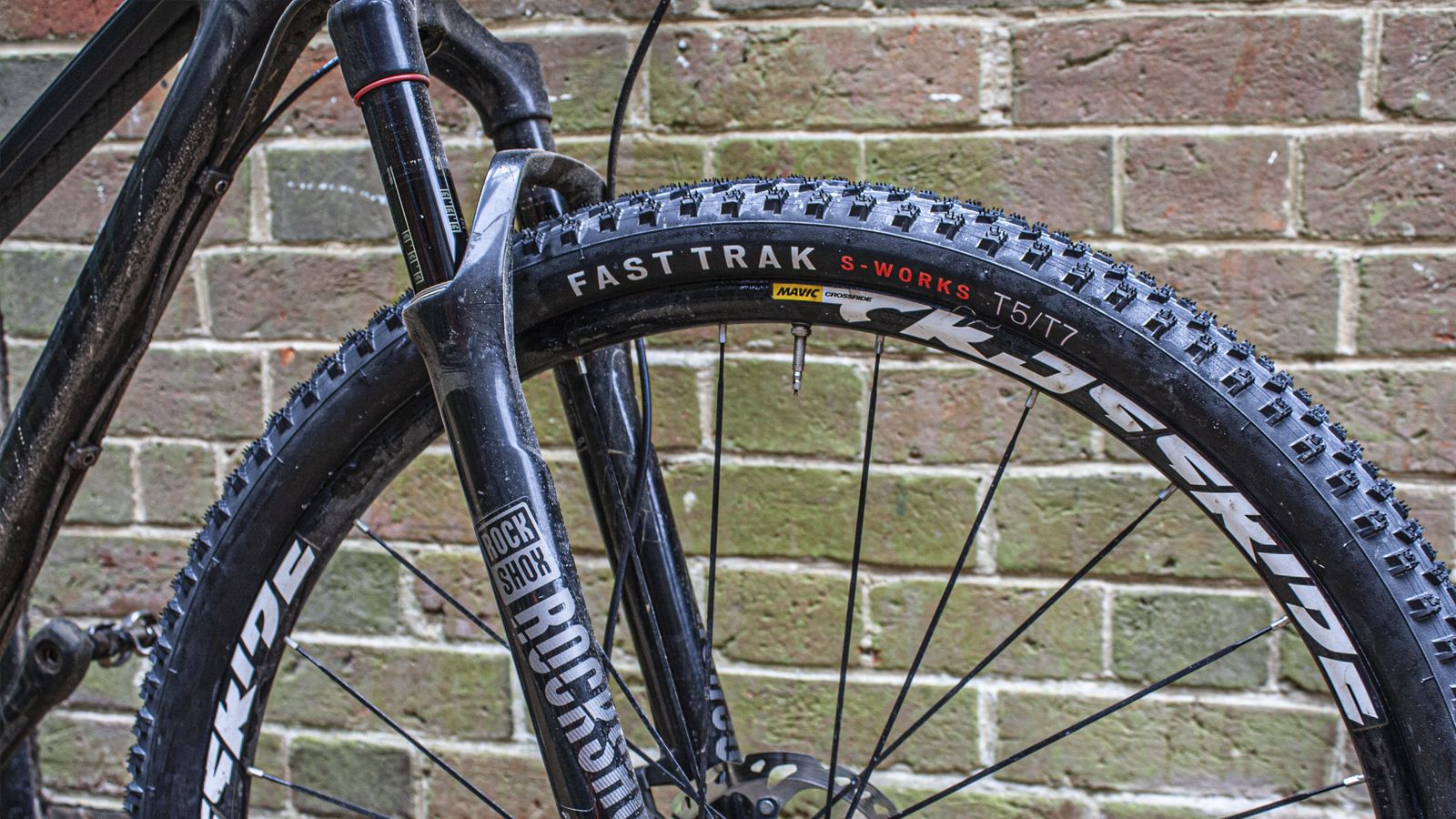 Specialized S-Works Fast Trak tyre fitted to the front wheel of an XC bike